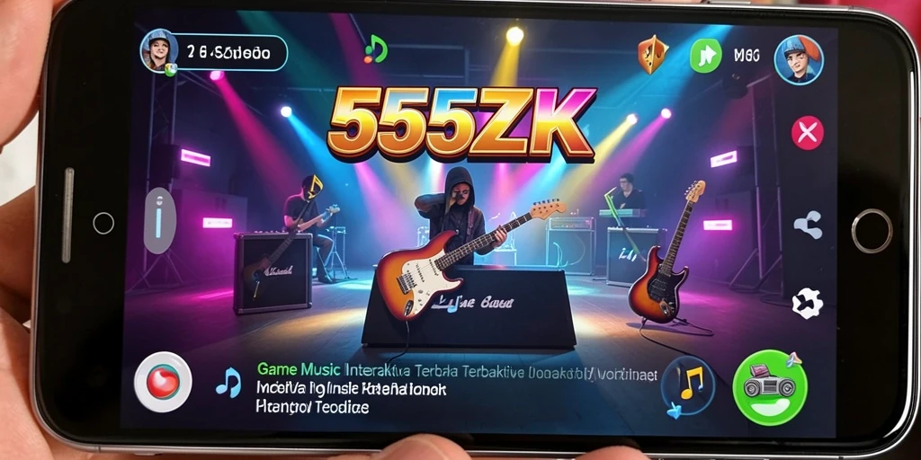 Tampilan gameplay interaktif 555ZK dengan berbagai alat musik.