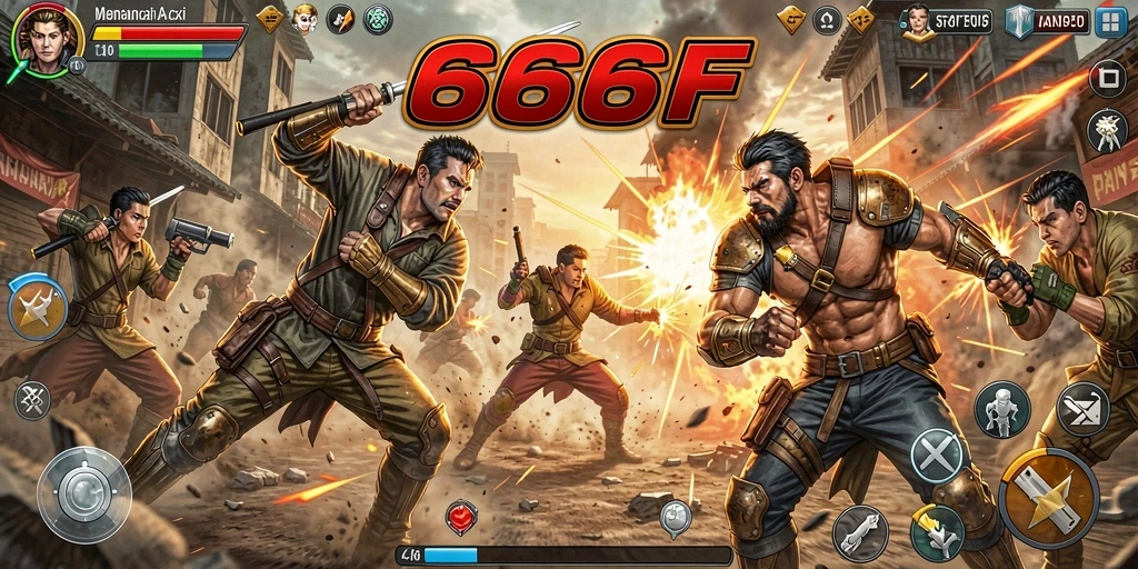 Gambaran aksi mendebarkan dalam gameplay 666F yang seru.