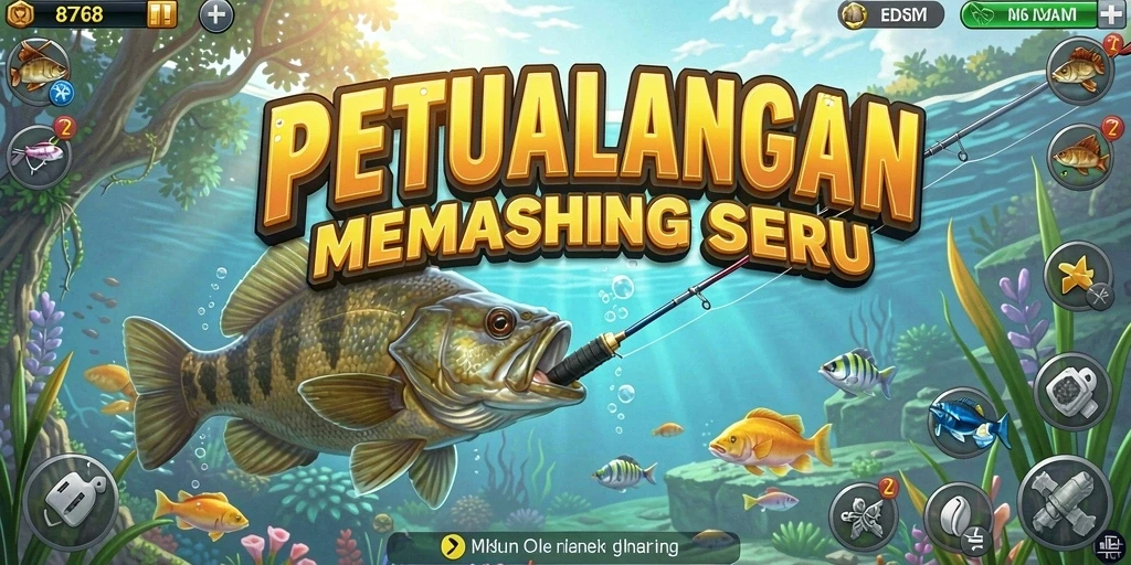 Screenshot gameplay dari 8768 menampilkan aktivitas memancing yang seru.