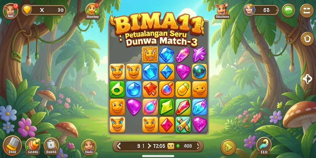 Gameplay BIMA11 menampilkan aksi mencocokkan permata yang seru.