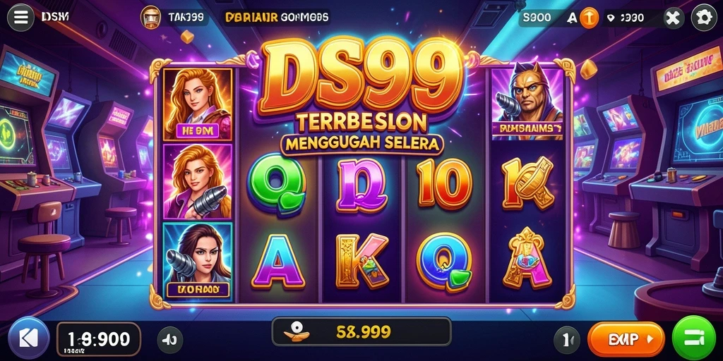 Screenshot gameplay DS99 yang menampilkan mesin slot yang memukau.