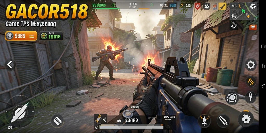 Screenshot utama GACOR518 menampilkan aksi pertempuran yang intens.