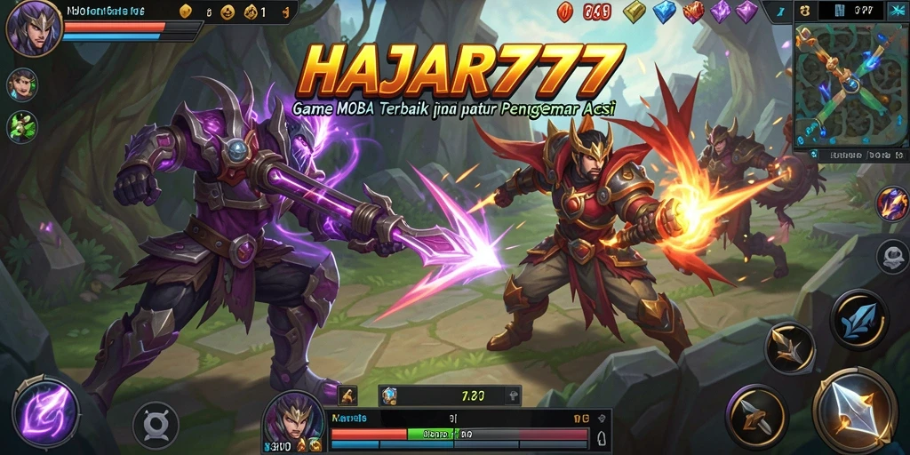 Tampilan menarik dari gameplay <strong>HAJAR777</strong> dalam aksi MOBA.