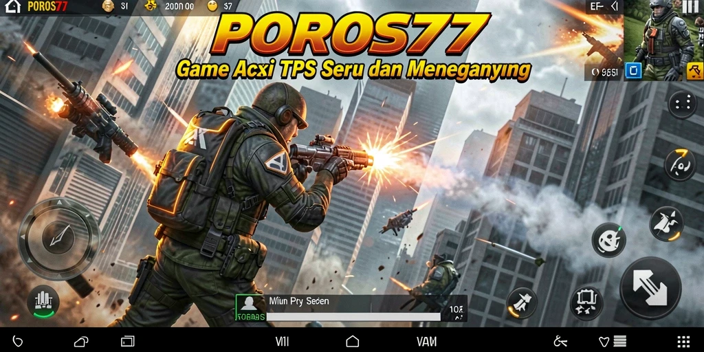 Screenshot POROS77 menunjukkan aksi menegangkan dalam gameplay TPS.