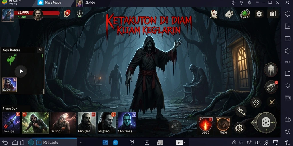 Screenshot menampilkan gameplay menyeramkan SL999 dengan monster yang mengintai.