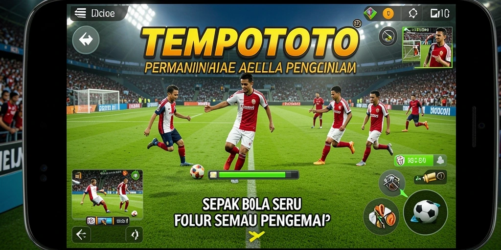 Gambaran gameplay TEMPOTOTO dengan aksi sepak bola yang seru.