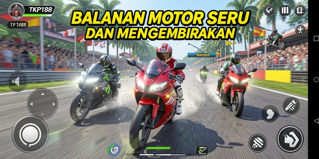 Screenshot dari gameplay balapan motor yang mendebarkan.